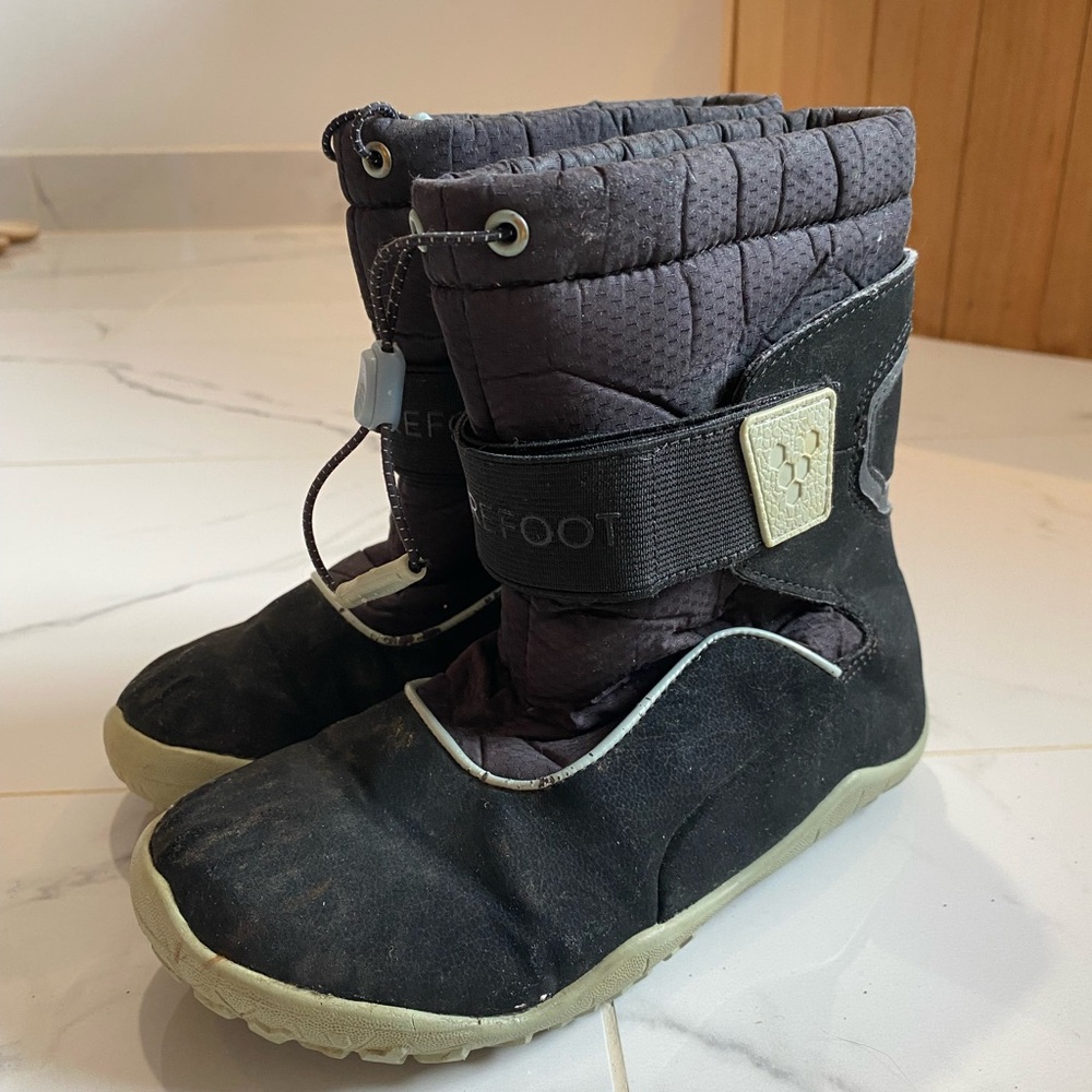 Vivo Barefoot Black Kids Winter Boots with Cream Soles